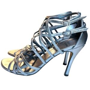 Stuart Weitzman Silver Strappy Heels Size 8‎ M  Sandals Metallic Stiletto